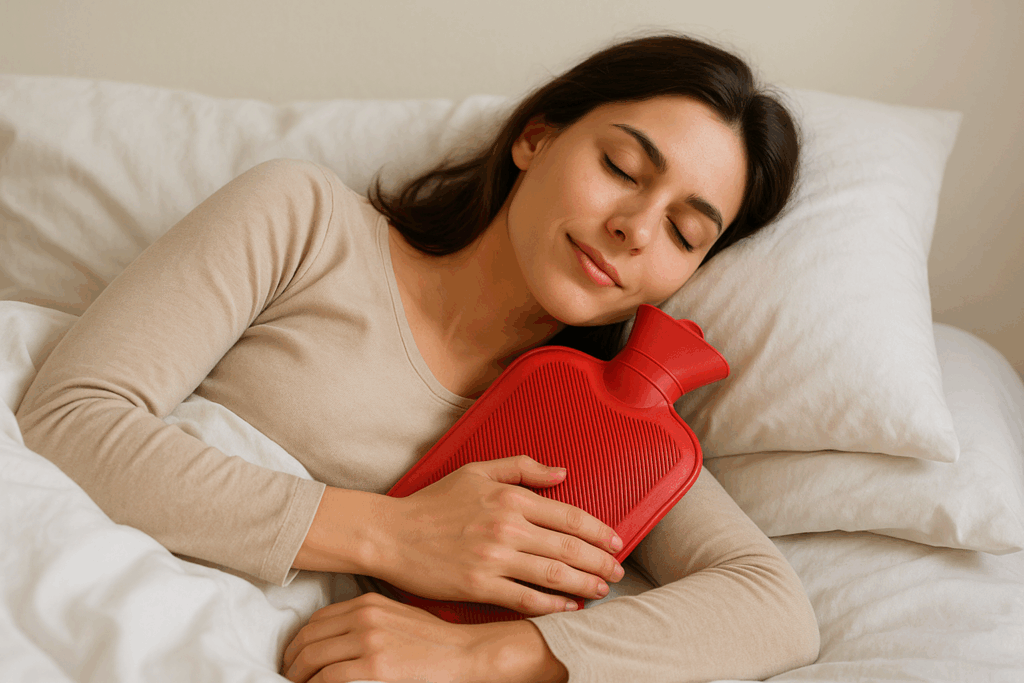 Vrouw in bed met elektrische kruik